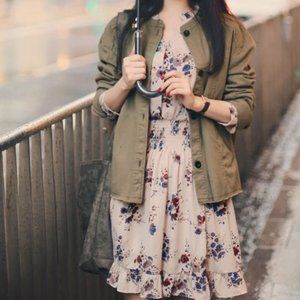 Yes Style Long-Sleeved Floral Chiffon Dress